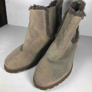 Anthropologie Tan Ankle Boots with Fur Trim